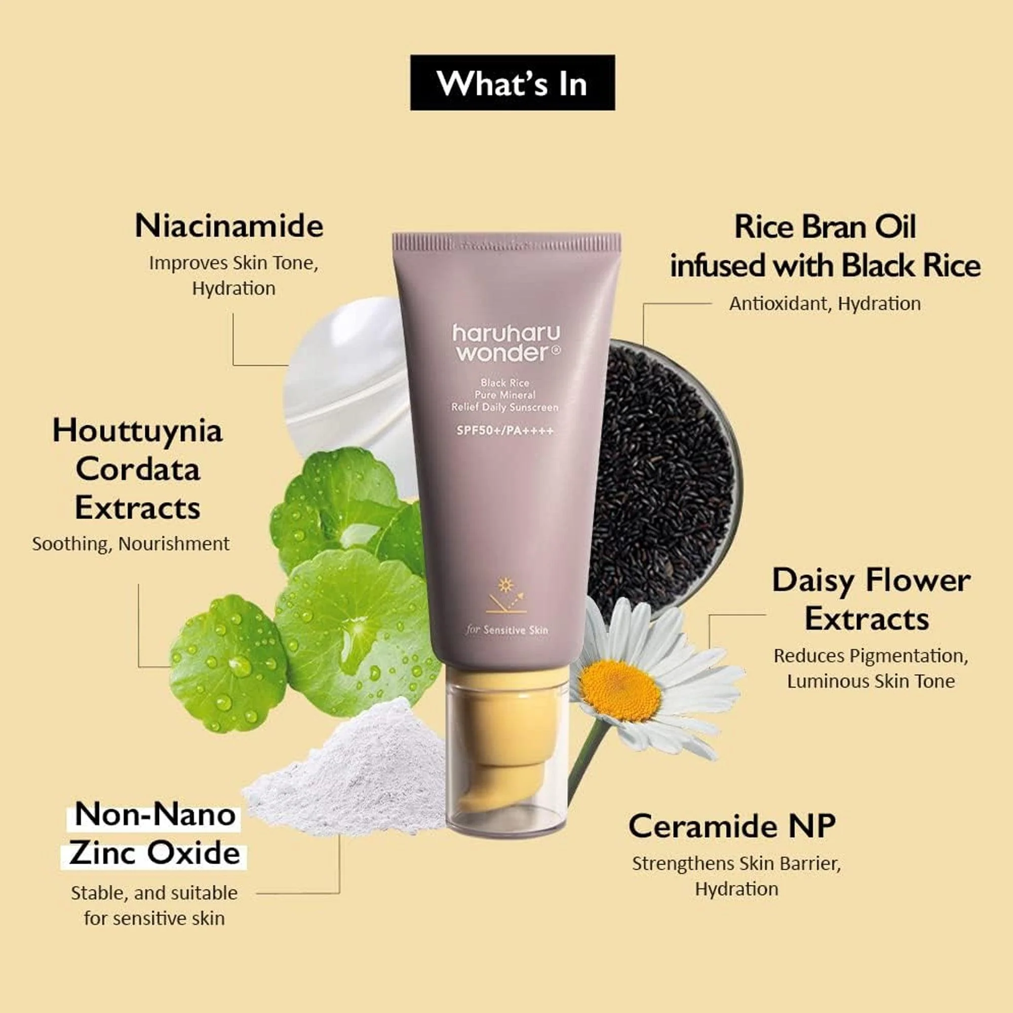 Haruharu Wonder Black Rice Pure Mineral Relief Daily Sunscreen SPF50+ PA++++ 50ml - Image 3